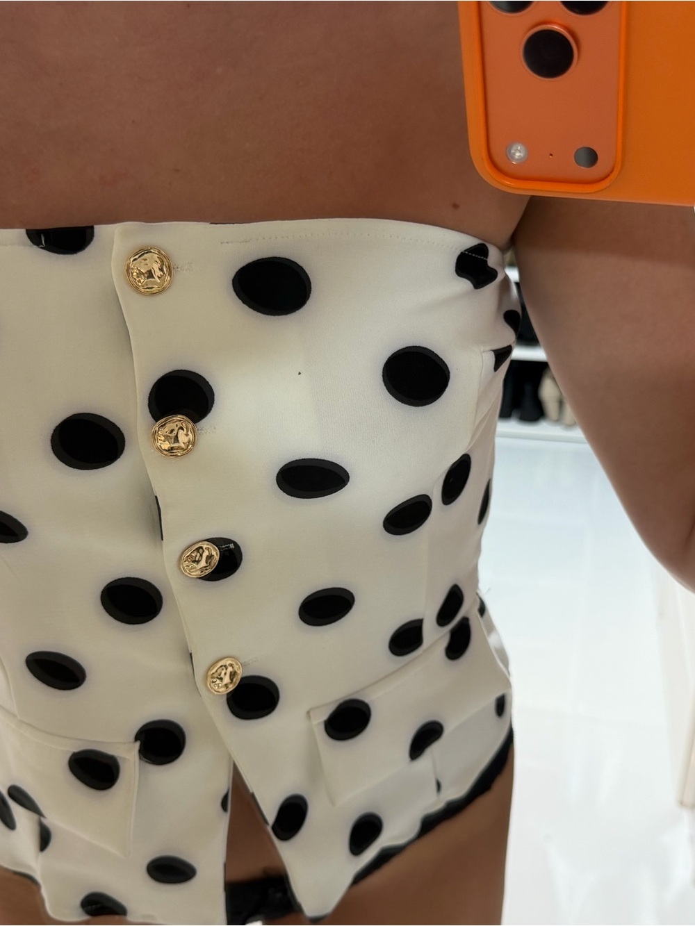 Strapless Polka Dot Bustier Top - Black & Cream